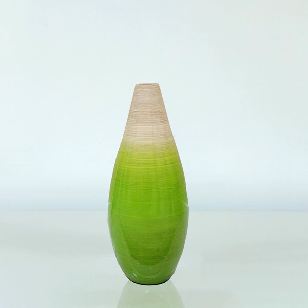 Contemporary Bamboo Floor Flower Vase Tear Drop Design For Dining, Living, Entryway, Small Green